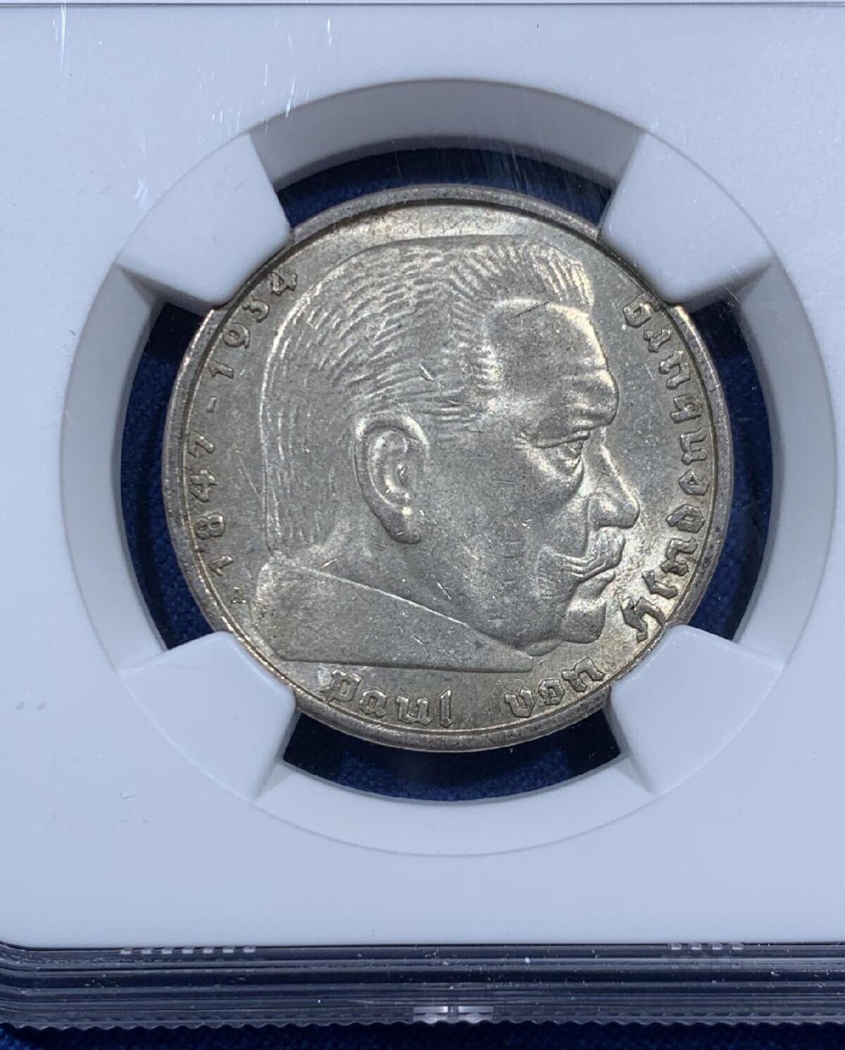 NGC MS62 德国1938年A版兴登堡5马克银币 2026/2/11