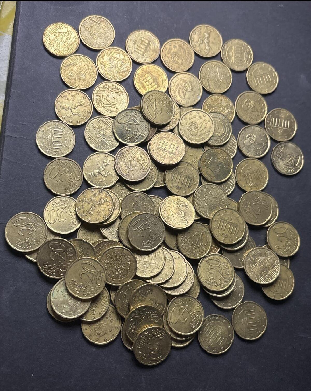 欧盟各国 20 欧分 100 枚，共计 20 欧元，572 克 2026/2/13