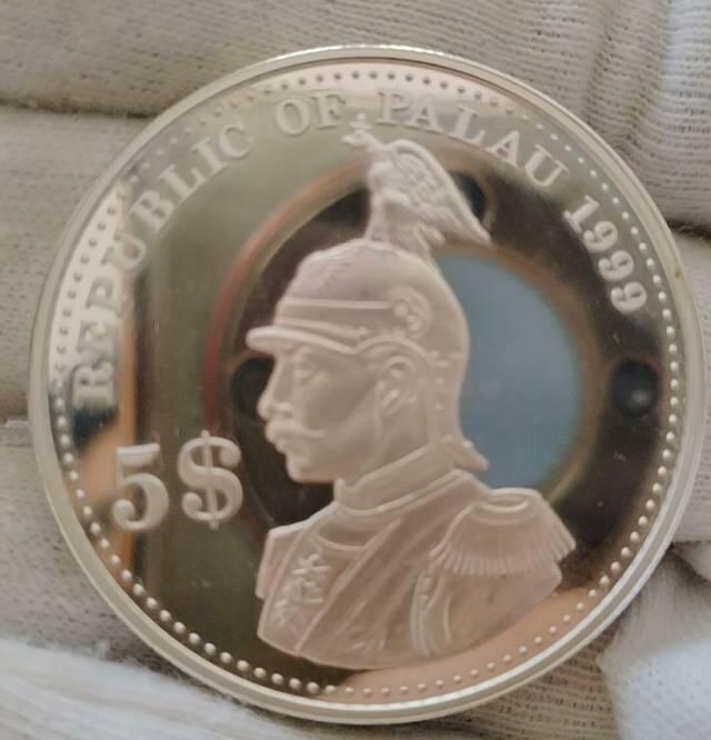 蛮少见的1999年帕劳发行纪念德属萨摩亚大银币，25克925银精制