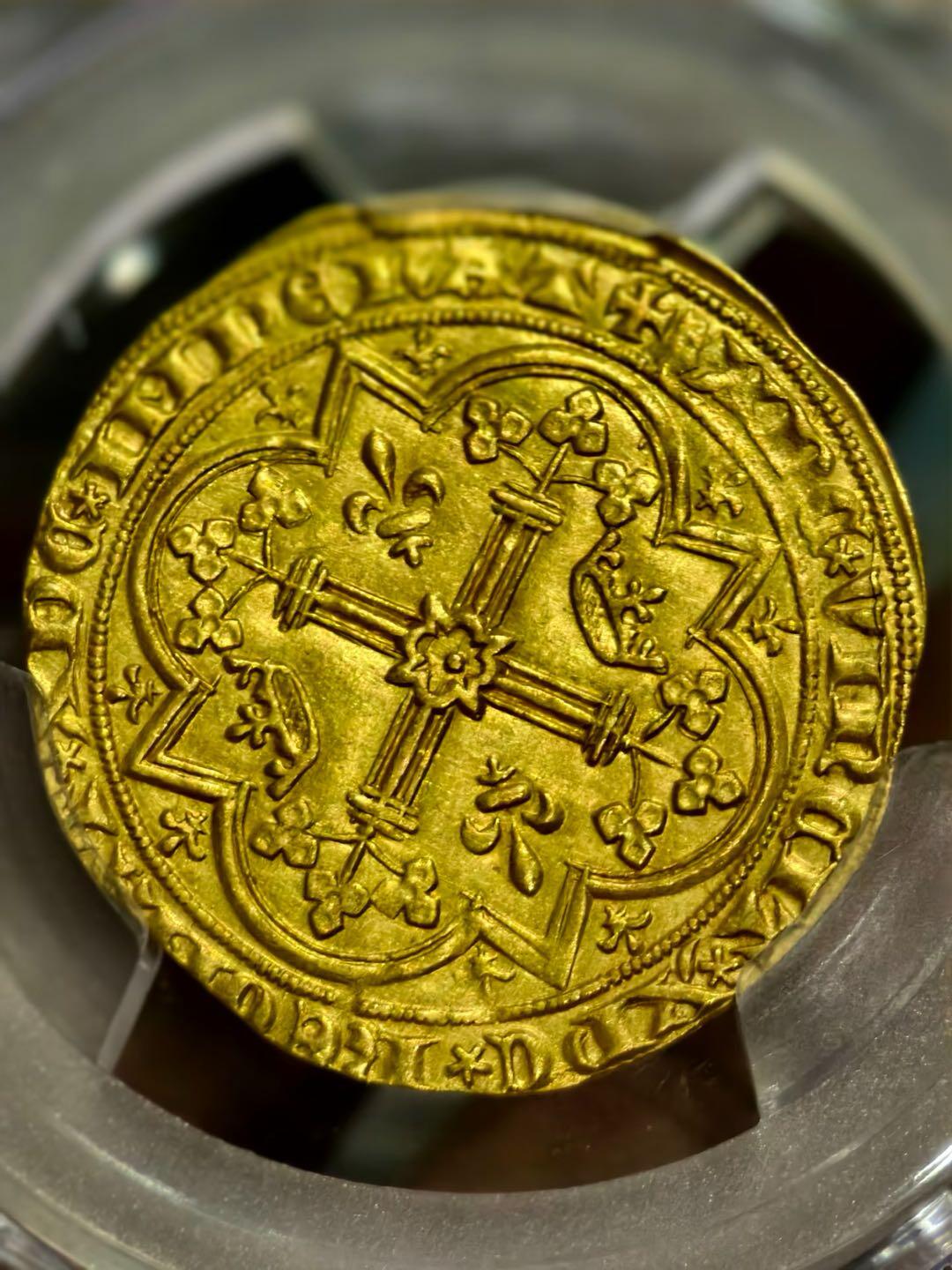 法国中世纪瓦卢瓦王朝“英明王”查理五世站人法郎金币