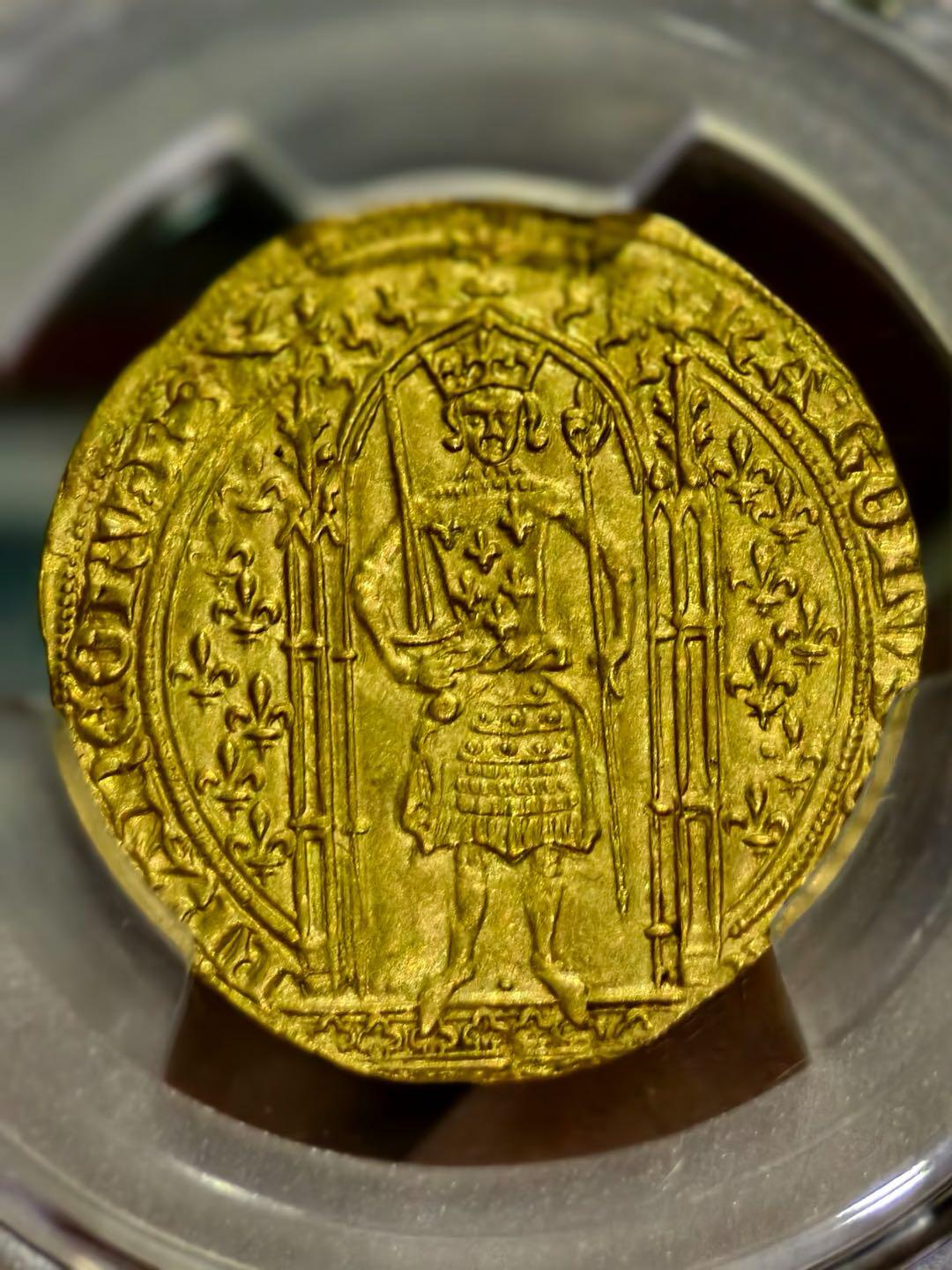 法国中世纪瓦卢瓦王朝“英明王”查理五世站人法郎金币