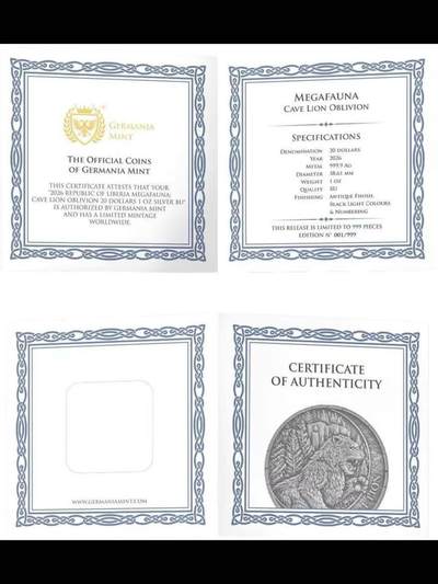 洞狮•湮没—2026年利比里亚夜光银币