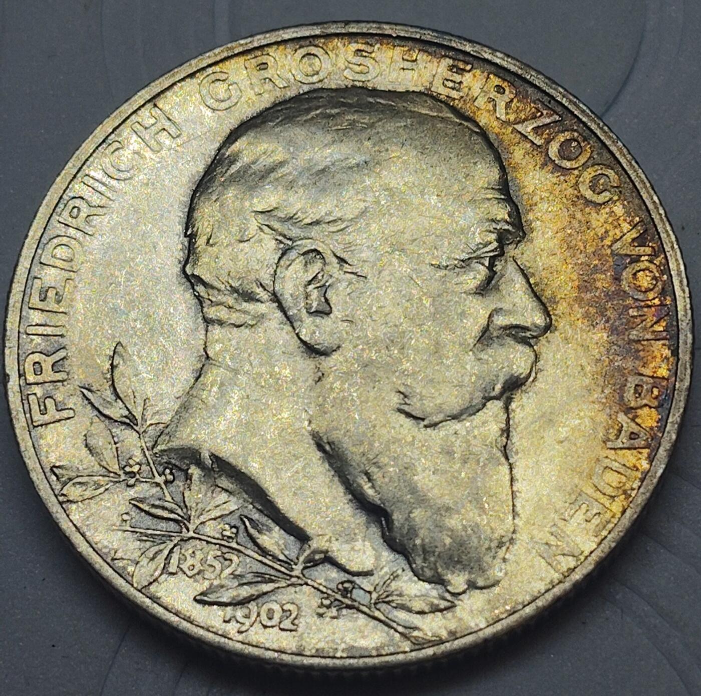 德意志帝国时期（1902年）巴登大公国发行的2马克银币