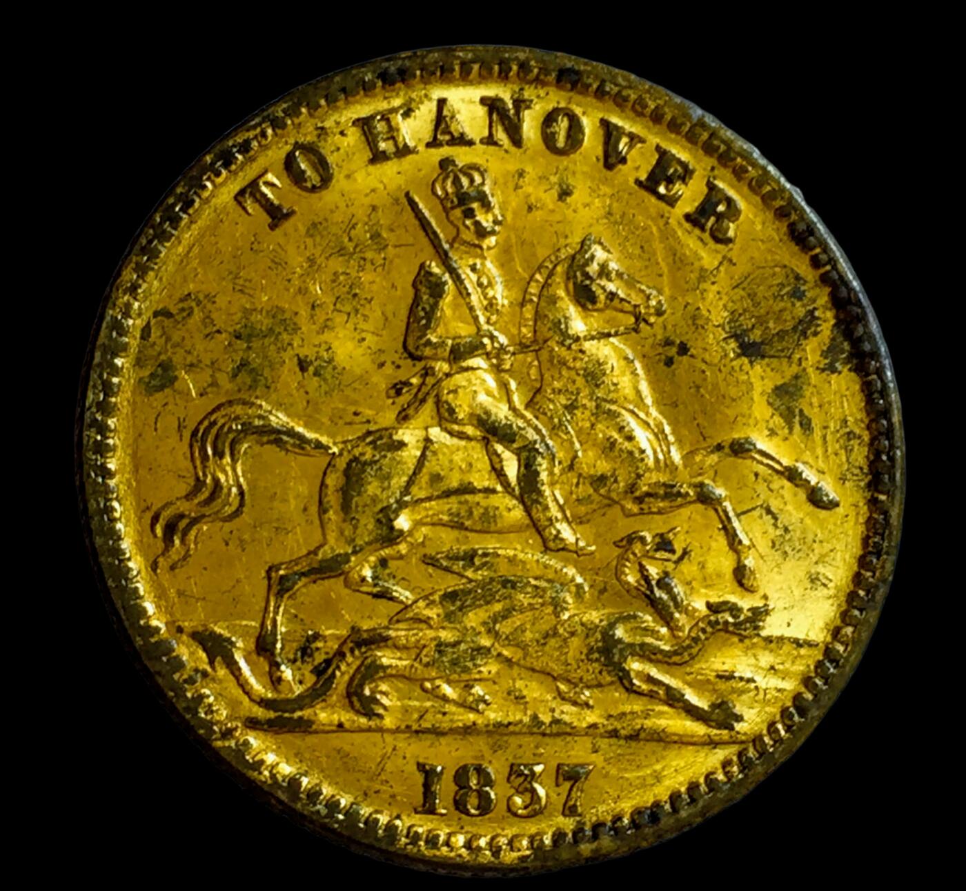 英国19世纪1837年维多利亚头像镀金代用币