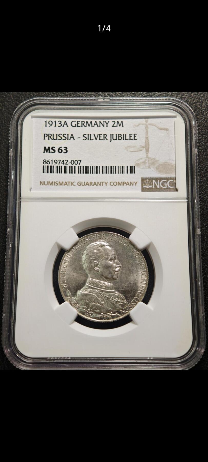 【已送拍】1913年 德国普鲁士威廉二世军装2马克银币 2026/2/18