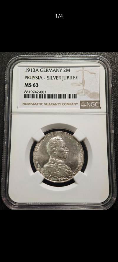 【已送拍】1913年 德国普鲁士威廉二世军装2马克银币 2026/2/18
