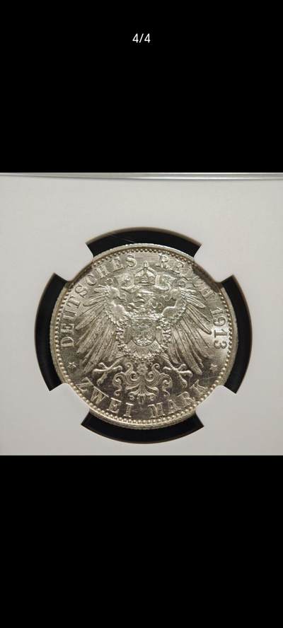 【已送拍】1913年 德国普鲁士威廉二世军装2马克银币 2026/2/18