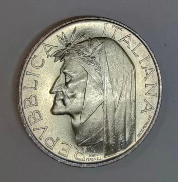 意大利1965年但丁诞辰700周年500里拉纪念银币 ✨
