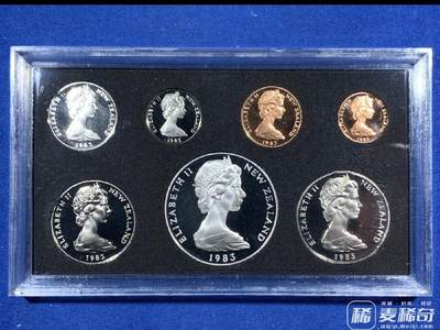 新西兰1983年伊丽莎白二世精制套币，其中最大面值的一元为银币，2026/2/21