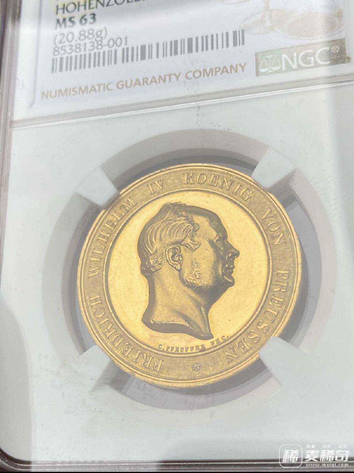 NGC MS63 1851年德国霍亨索伦王室向普鲁士效忠纪念金章 2026/2/23