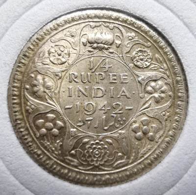 英属印度1942年版四分之一卢比小银币