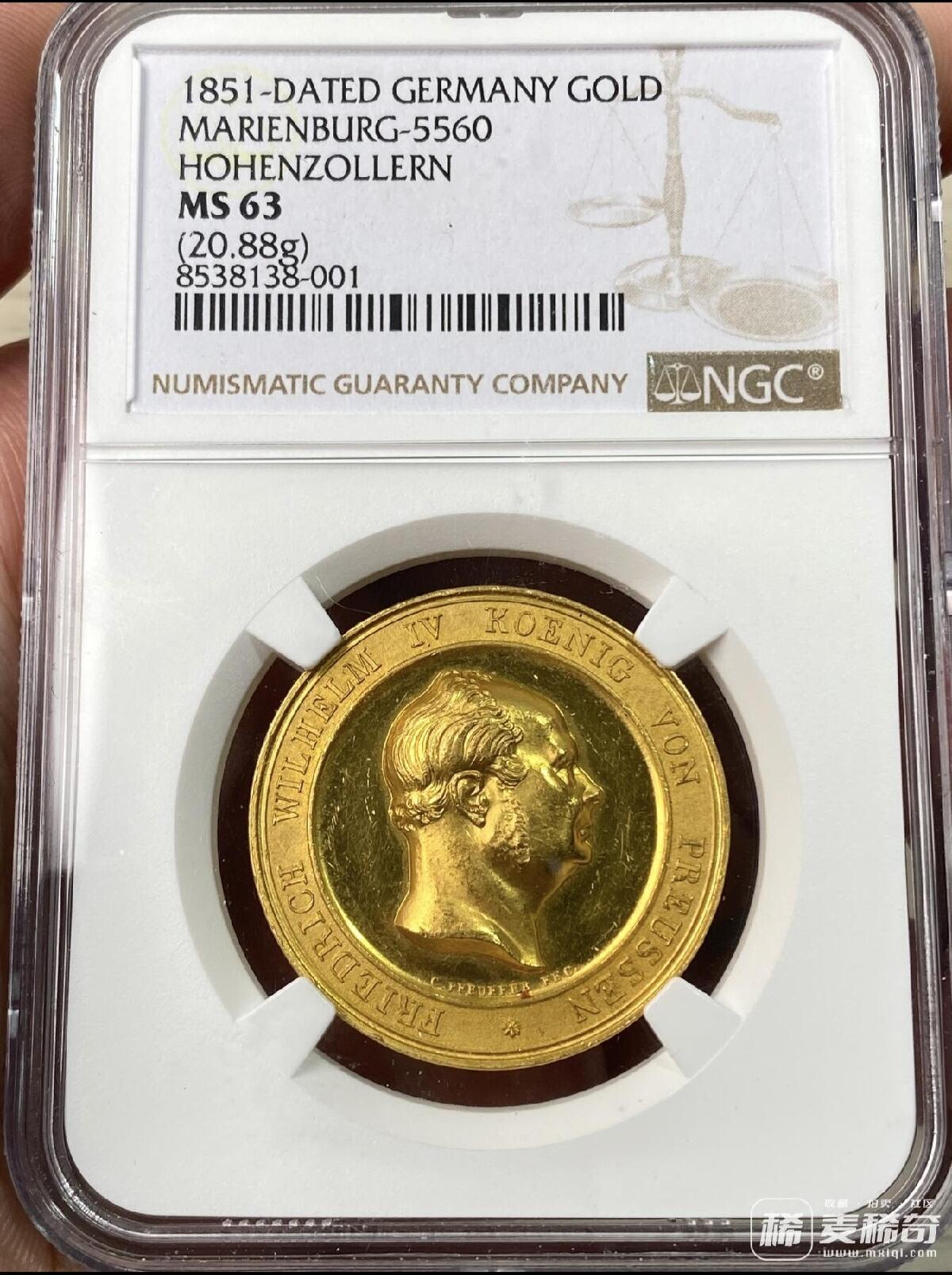 NGC MS63 1851年德国霍亨索伦王室向普鲁士效忠纪念金章 2026/2/23