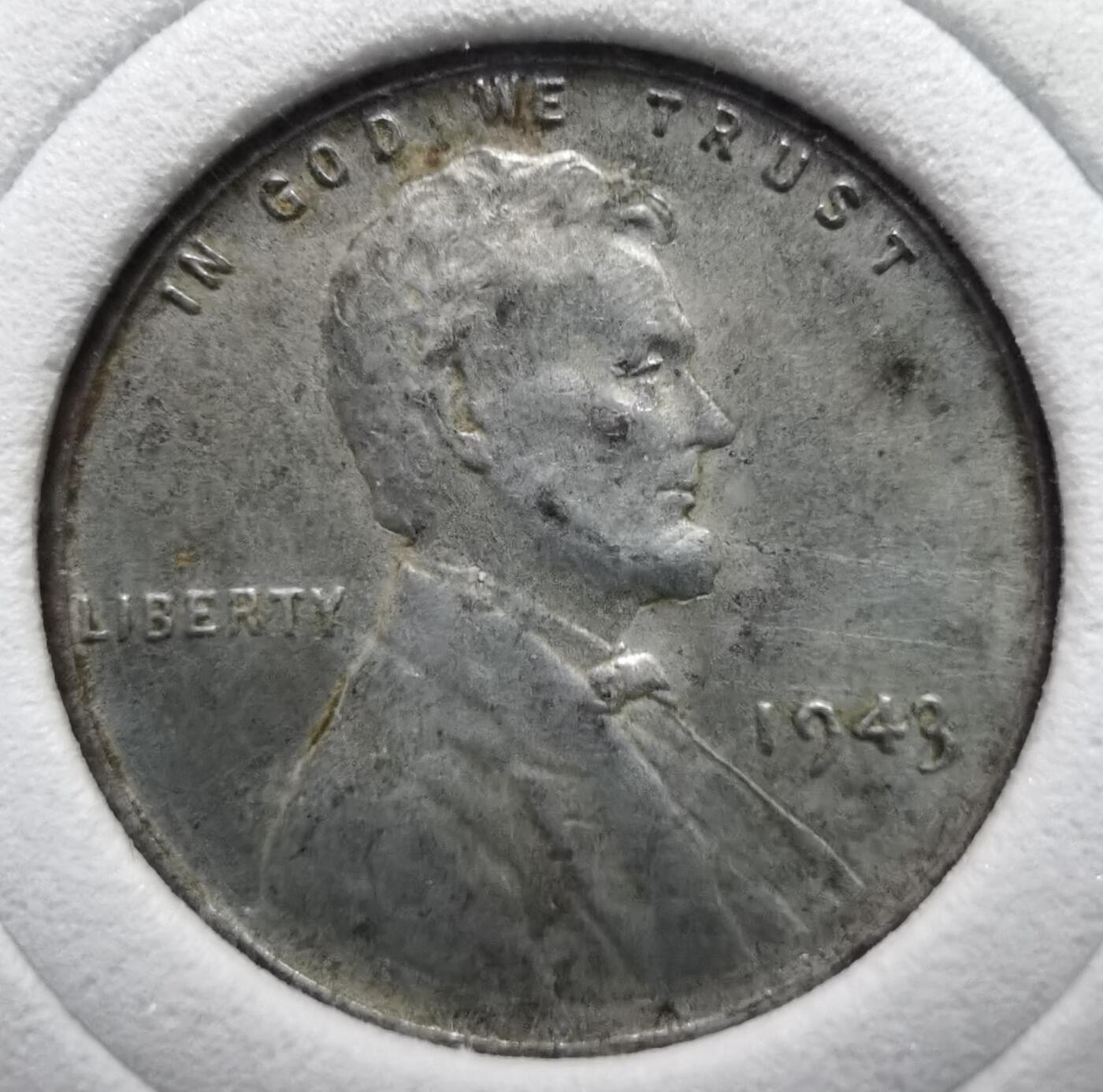 1943年版美国1美分钢币（表面镀锌）