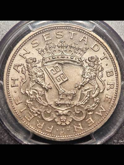 德国不莱梅5马克大银币