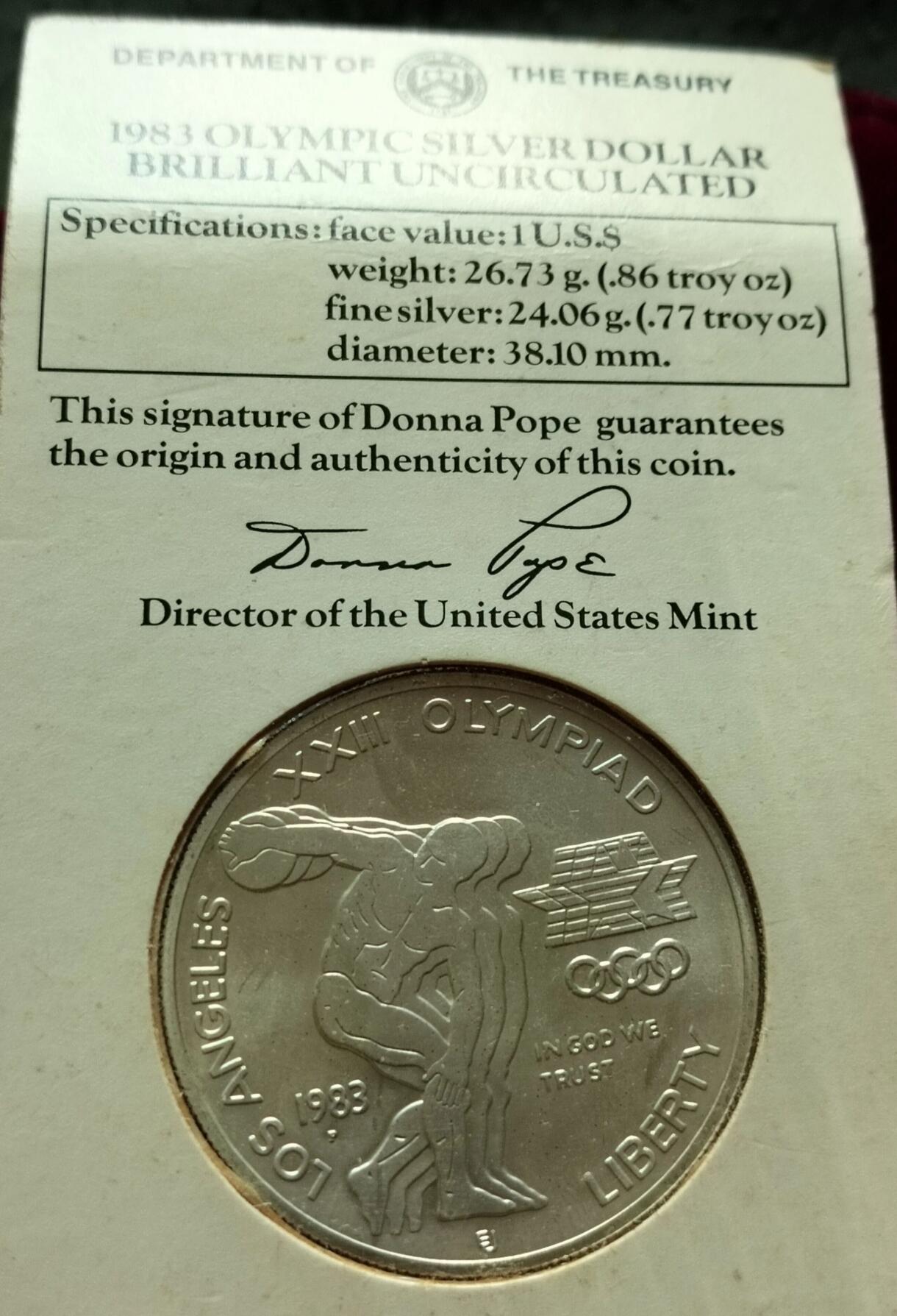 1983年美国洛杉矶第23届奥运会1美元纪念银币