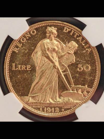 1912年意大利农业女神50里拉金币