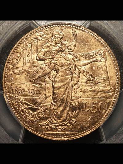 1911年意大利统一建国50周年50里拉纪念金币
