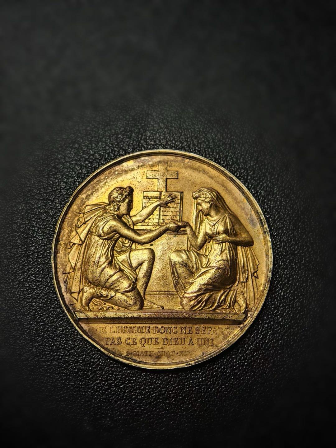 1871年法国镀金结婚银章