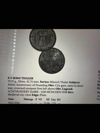 德国慕尼黑1958年纪念建城800周年泰勒银币