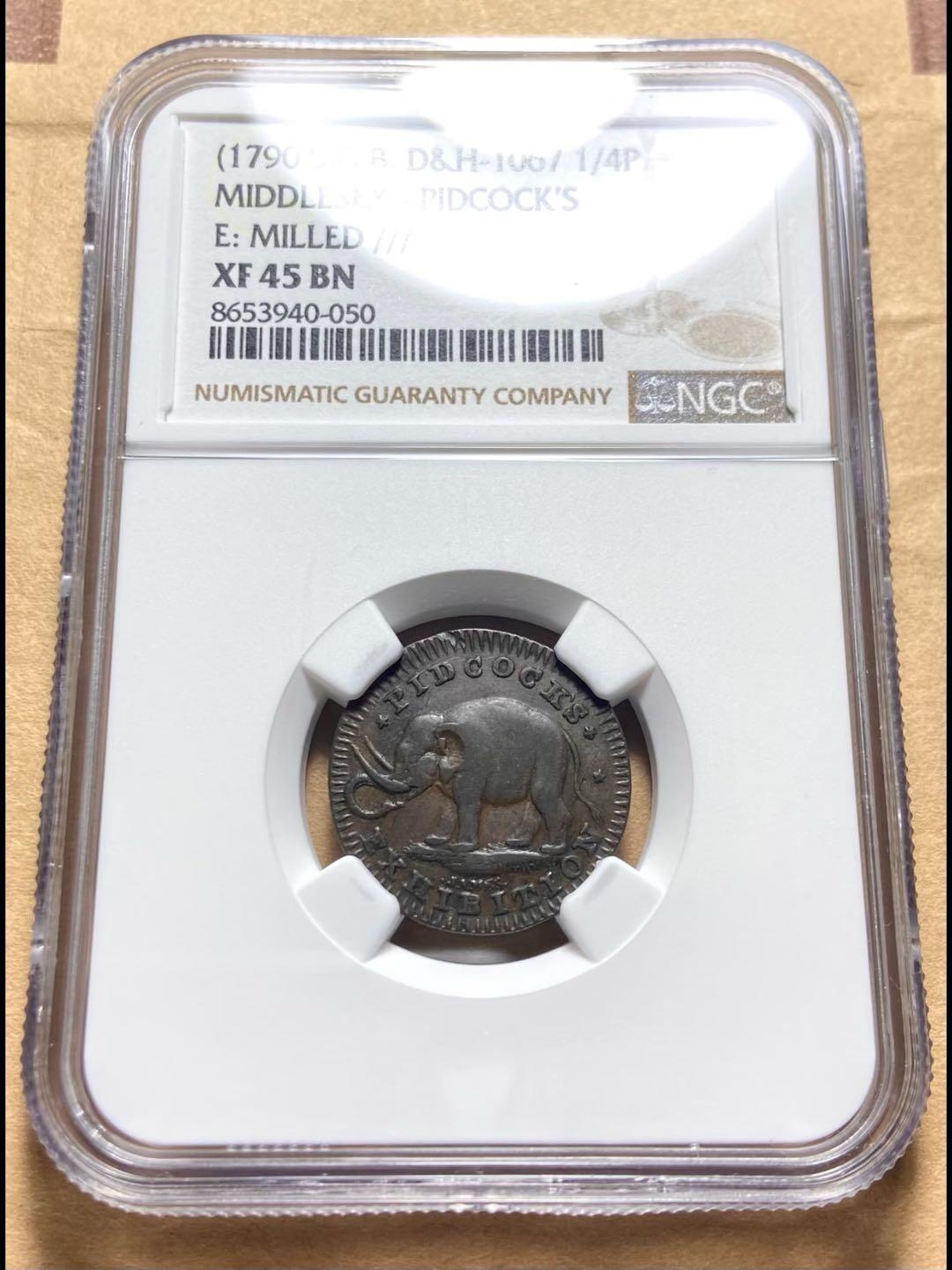 英国1790年大象1/4便士康德尔铜代币