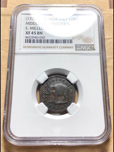 英国1790年大象1/4便士康德尔铜代币