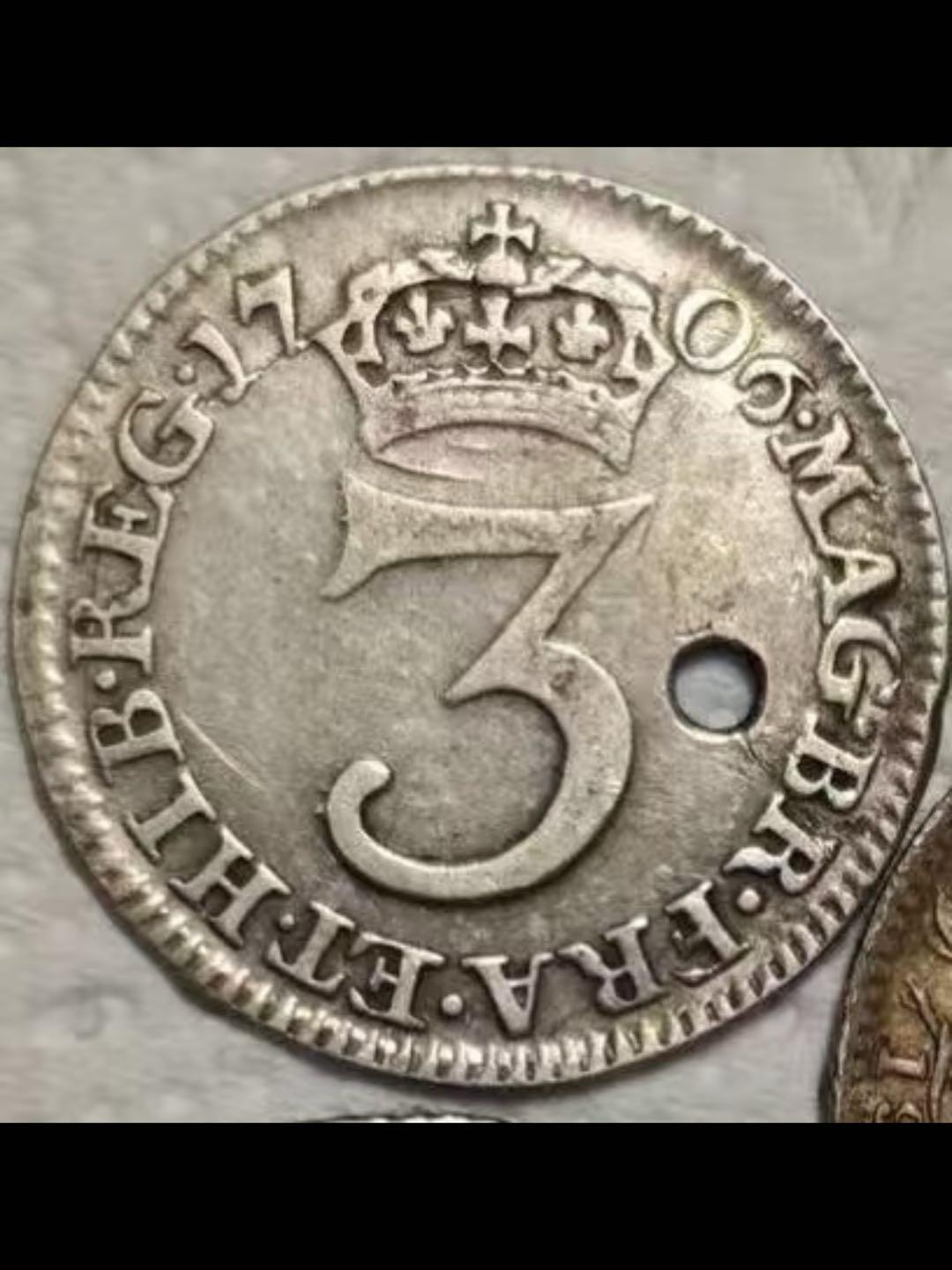 1706年安妮女王三便士银币