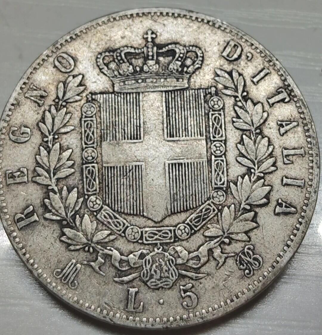 1875年意大利王国维托里奥·埃马努埃莱二世5里拉银币