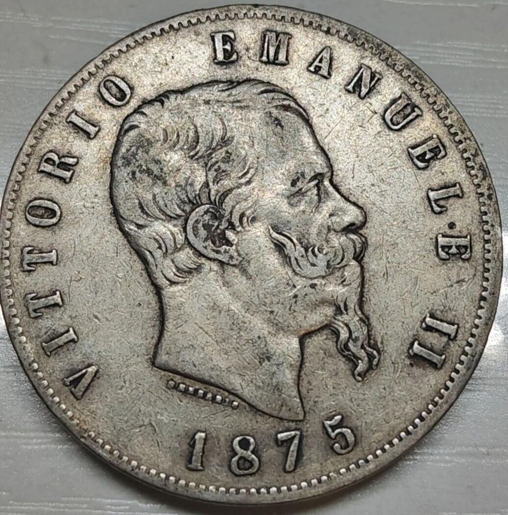 1875年意大利王国维托里奥·埃马努埃莱二世5里拉银币