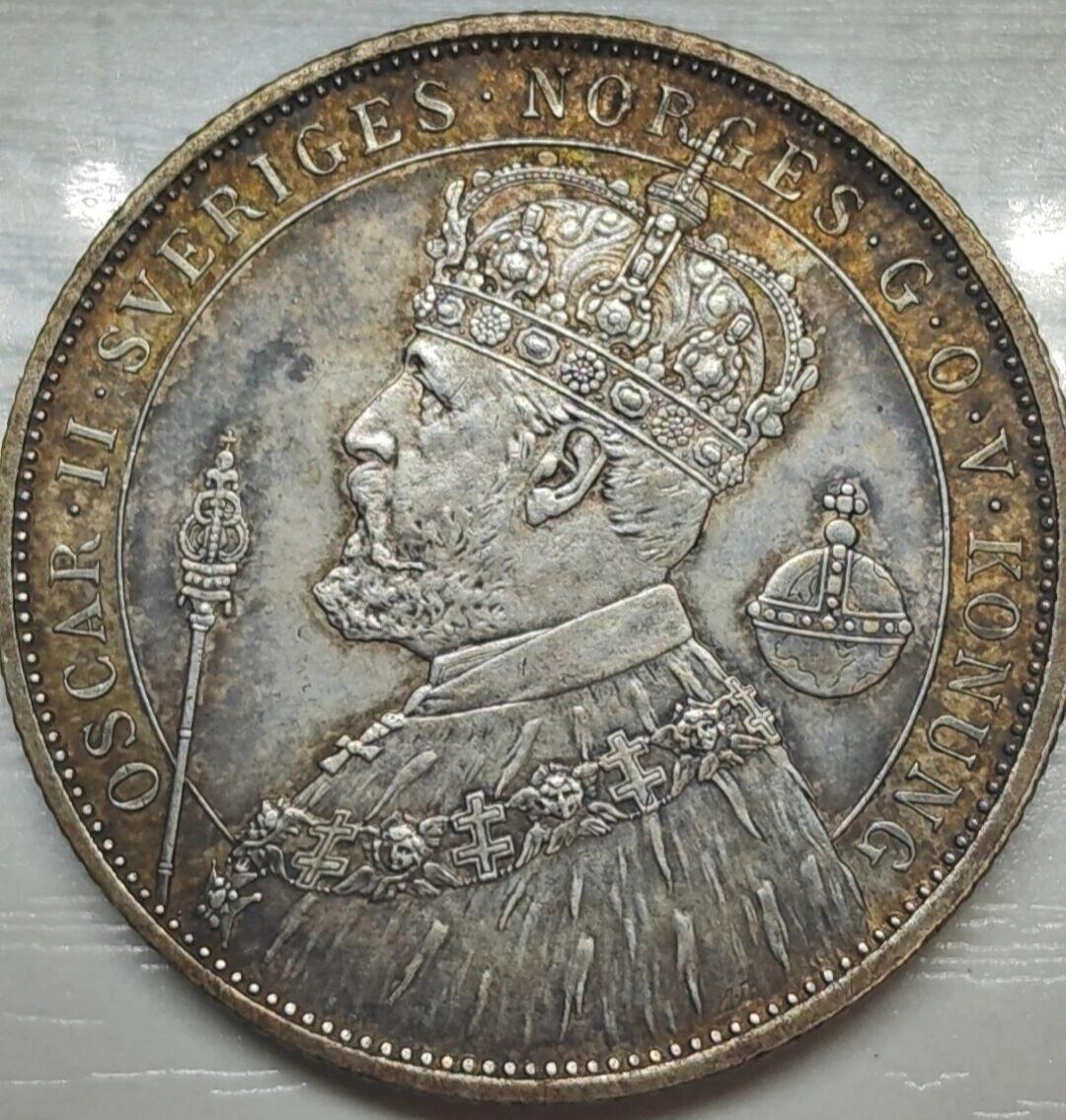 1897年瑞典奥斯卡二世登基25周年2克朗纪念银币
