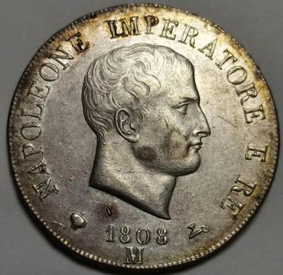 拿破仑统治下的意大利王国（Regno d'Italia）1808年5里拉银币