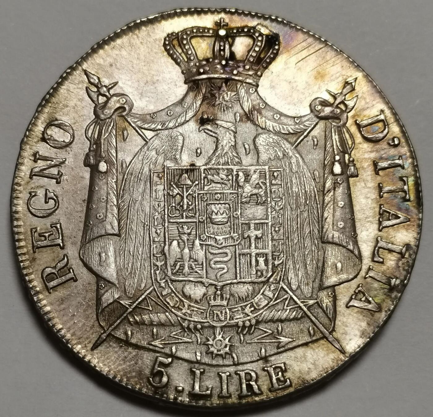 拿破仑统治下的意大利王国（Regno d'Italia）1808年5里拉银币