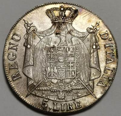 拿破仑统治下的意大利王国（Regno d'Italia）1808年5里拉银币