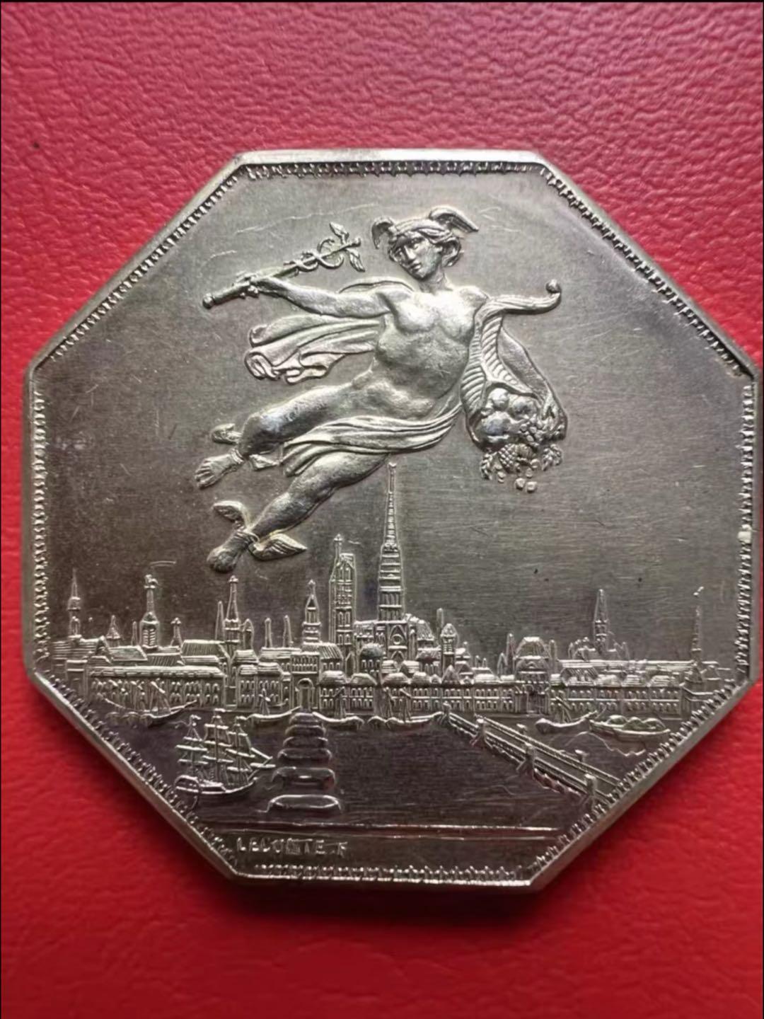 法国鲁昂商会镀金八角银章