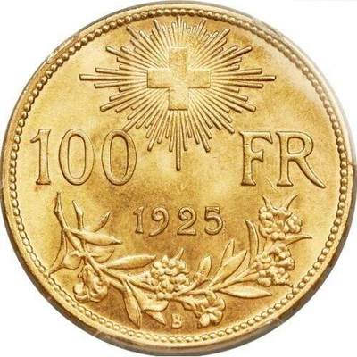 瑞士1925年版100法郎金币（“海尔维第亚”版）