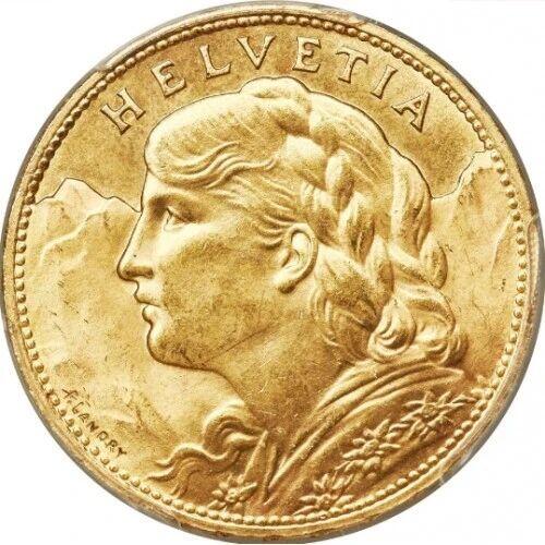 瑞士1925年版100法郎金币（“海尔维第亚”版）