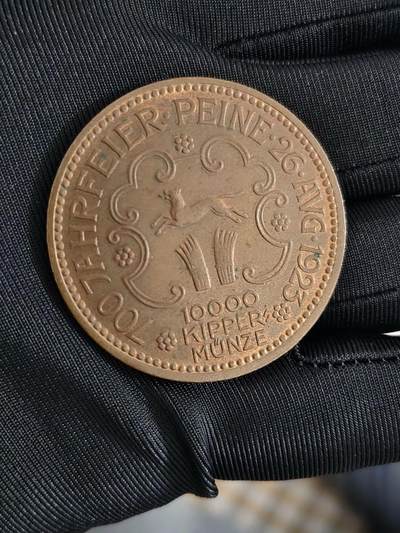 德国1923年萨克森派纳市10000K应急铜币