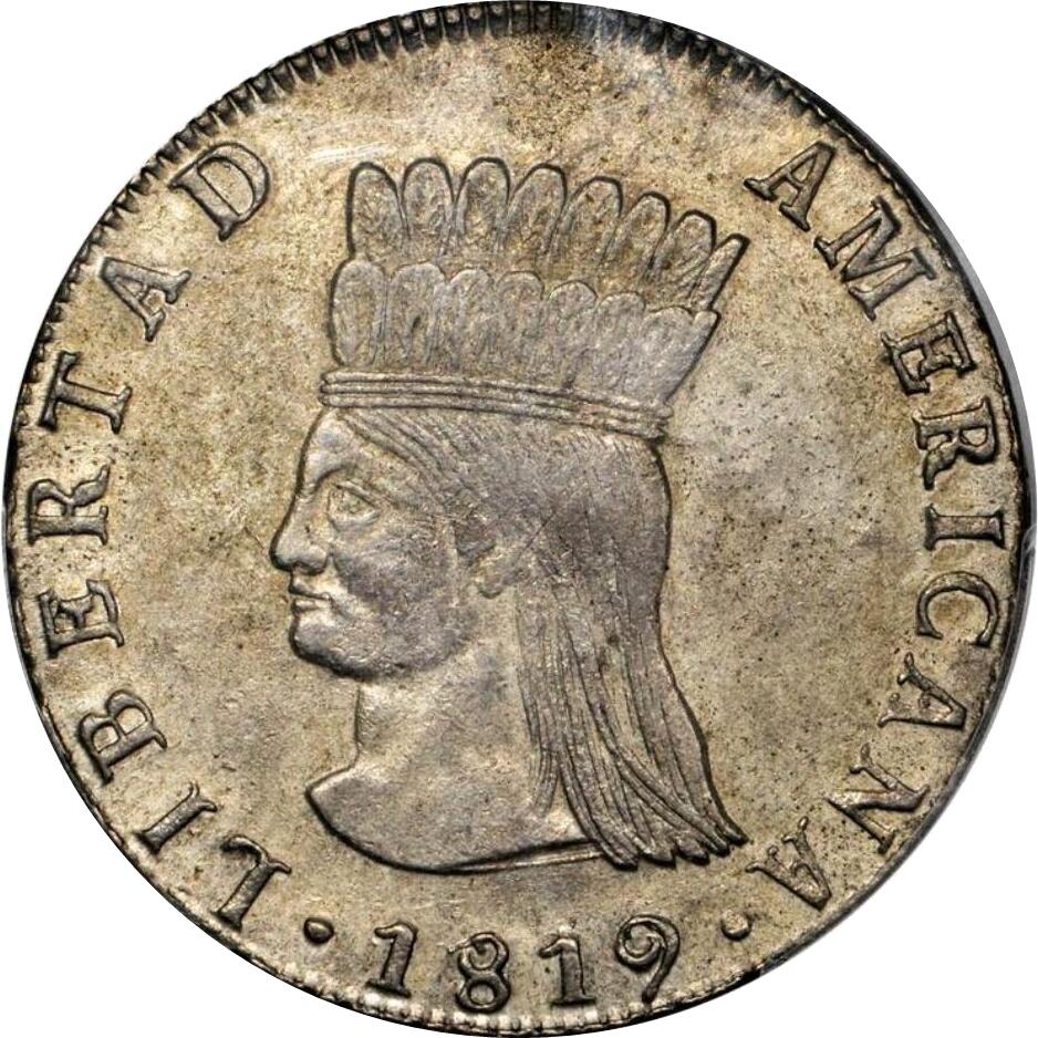 新格拉纳达（今哥伦比亚）1819年8瑞尔银币（也叫“自由女神头像银元”）✅
