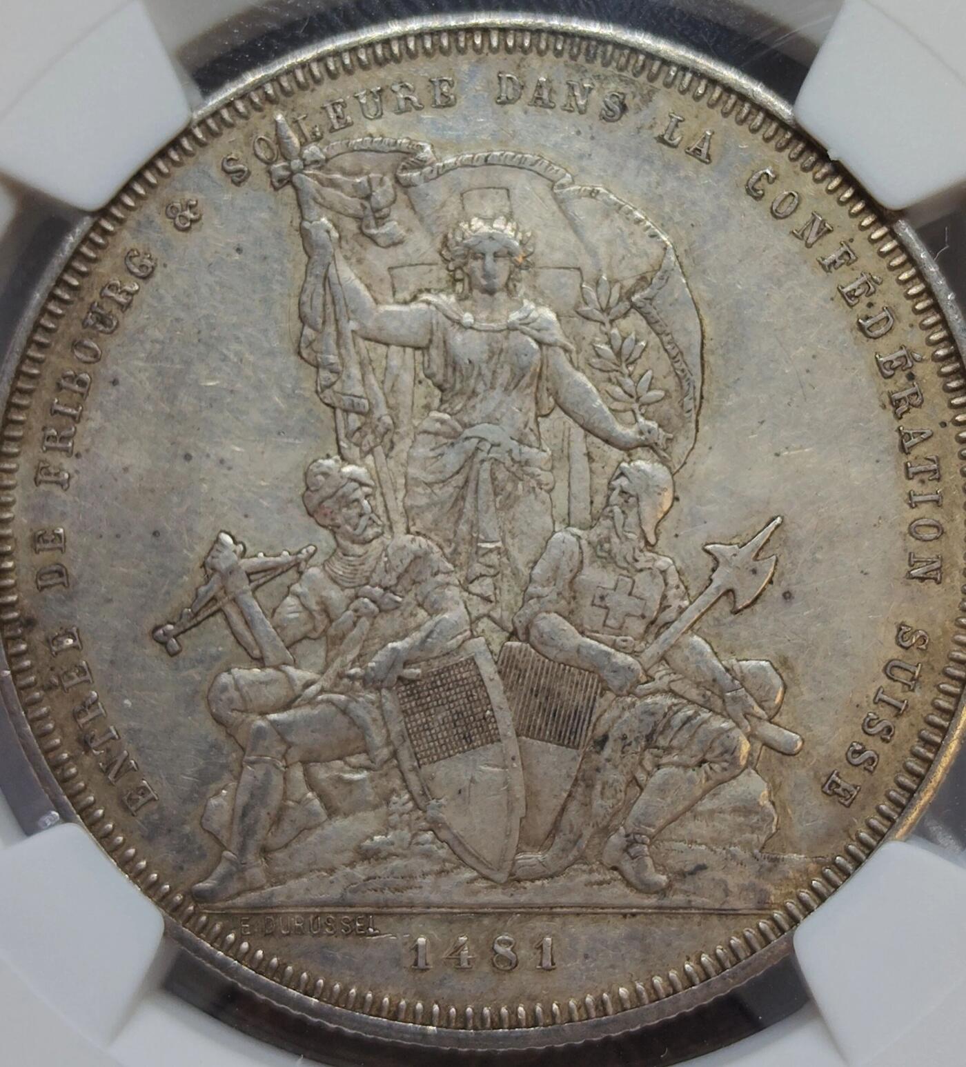 🔍 1881年瑞士弗里堡联邦射击节5法郎银币