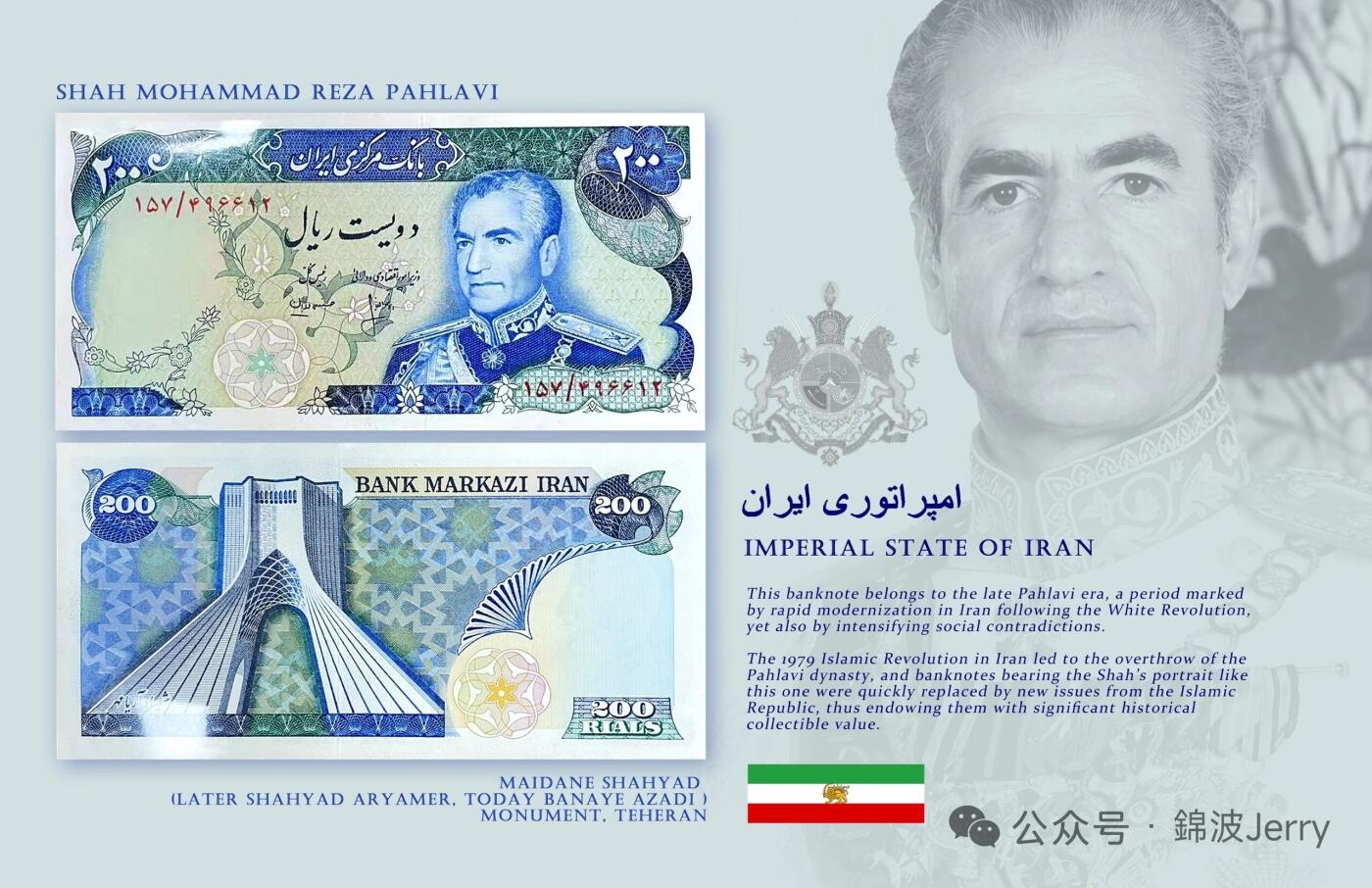 🌍 伊朗巴列维王朝200里亚尔纸币