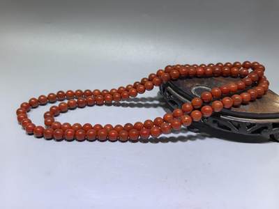 中国红锦红南红手串佛珠男女款，可见天然火焰纹，晶洞等。0.8cm  76.7g