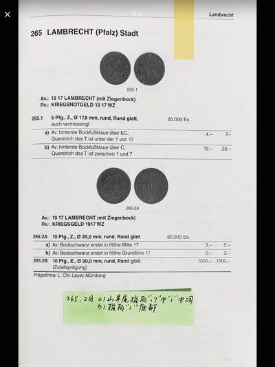 兰布雷希特市公羊锌币10pf 一组