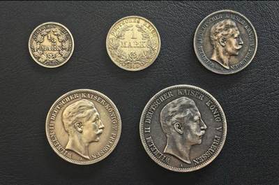 德国威廉二世时期不同面额马克银币
