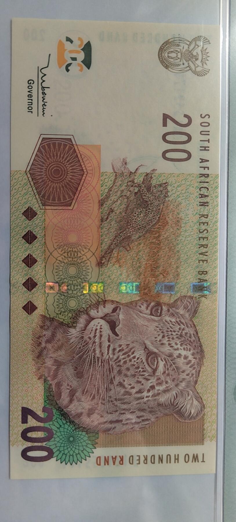 200兰特花豹是南非最高面值纸币，它是陆上奔跑速度最快的动物。