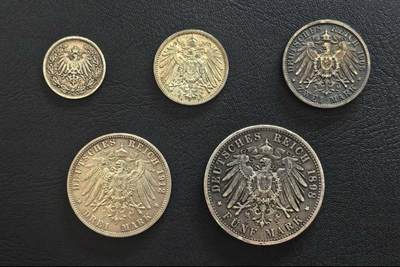 德国威廉二世时期不同面额马克银币