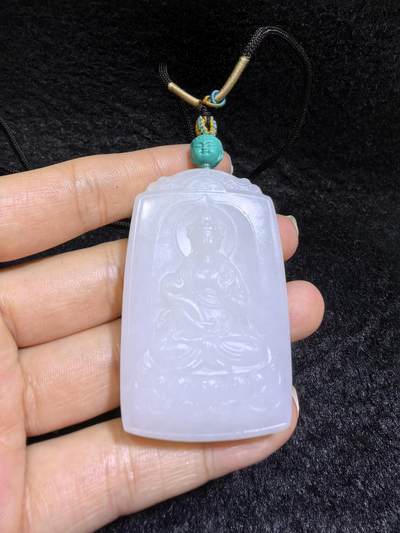 新疆和田白玉观音山水双面精雕吊坠挂件，玉质温润，脂粉十足，桩型厚重5.3cm*3.6cm*1.2cm  47.6g