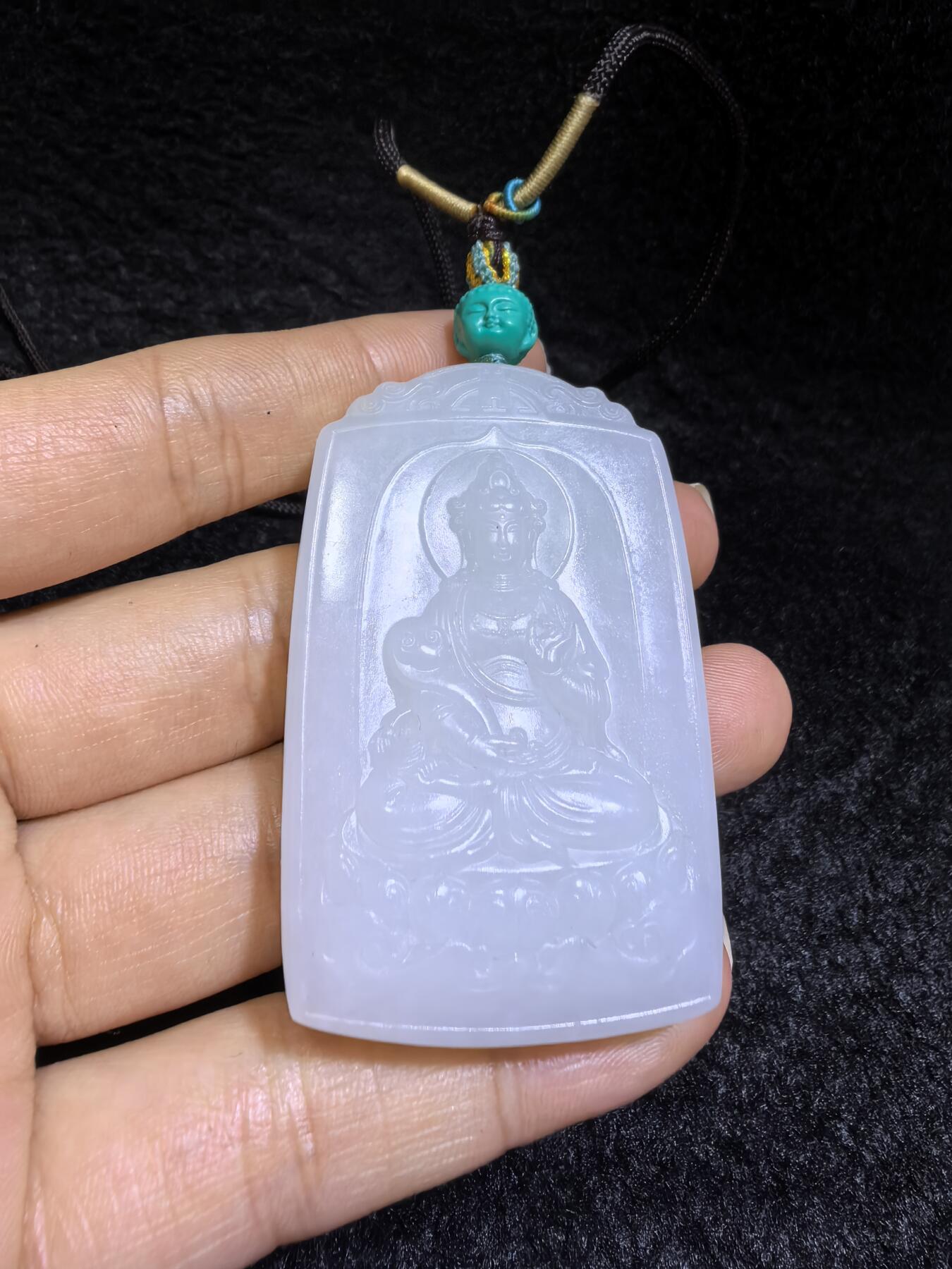 新疆和田白玉观音山水双面精雕吊坠挂件，玉质温润，脂粉十足，桩型厚重5.3cm*3.6cm*1.2cm  47.6g