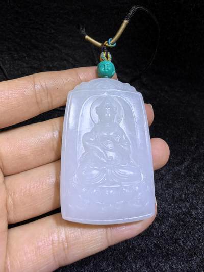 新疆和田白玉观音山水双面精雕吊坠挂件，玉质温润，脂粉十足，桩型厚重5.3cm*3.6cm*1.2cm  47.6g