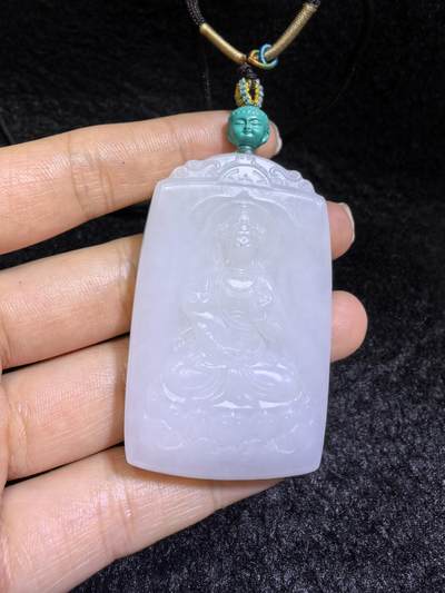 新疆和田白玉观音山水双面精雕吊坠挂件，玉质温润，脂粉十足，桩型厚重5.3cm*3.6cm*1.2cm  47.6g