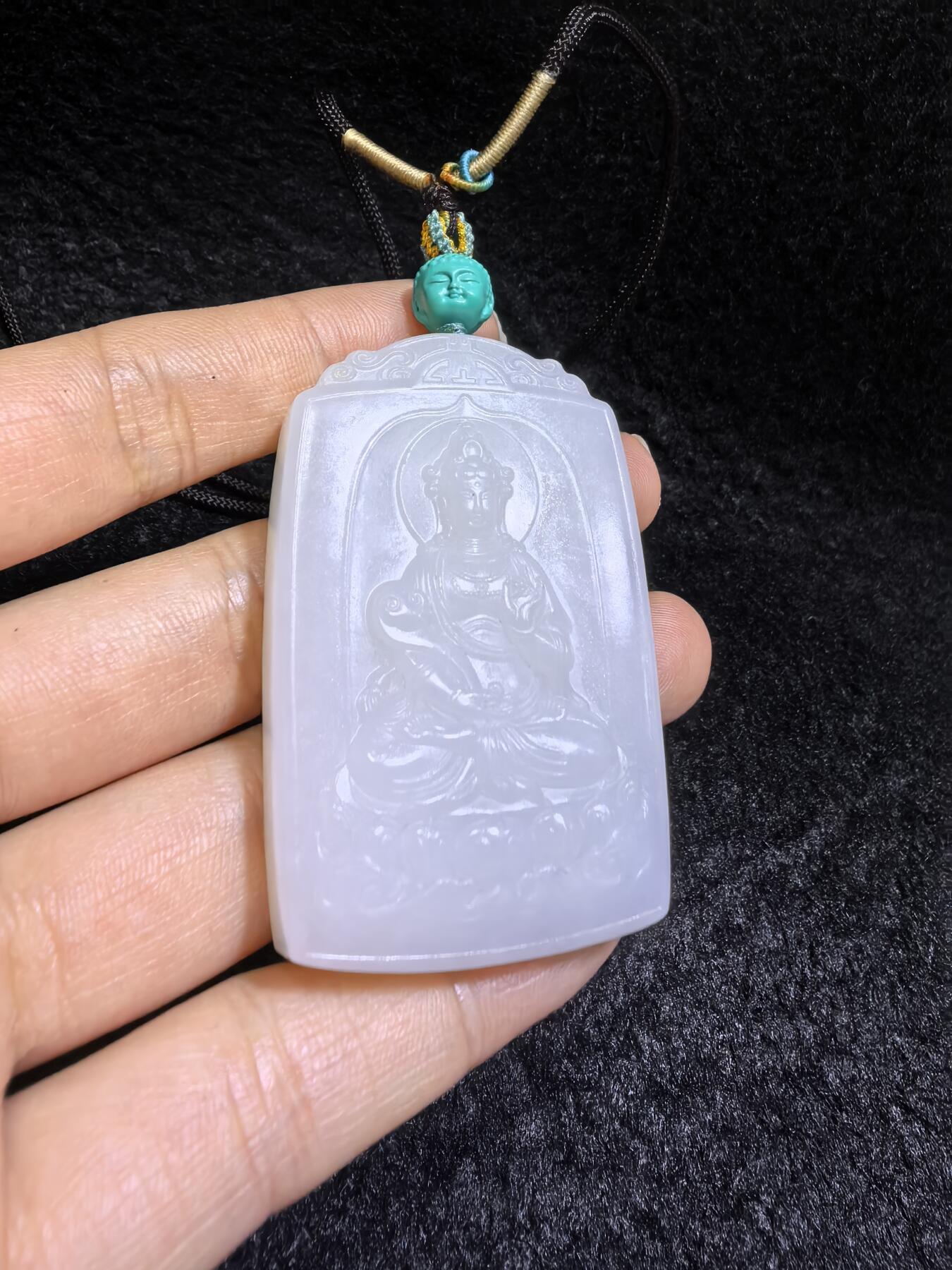 新疆和田白玉观音山水双面精雕吊坠挂件，玉质温润，脂粉十足，桩型厚重5.3cm*3.6cm*1.2cm  47.6g