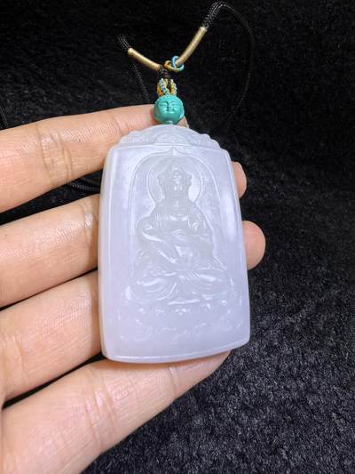 新疆和田白玉观音山水双面精雕吊坠挂件，玉质温润，脂粉十足，桩型厚重5.3cm*3.6cm*1.2cm  47.6g